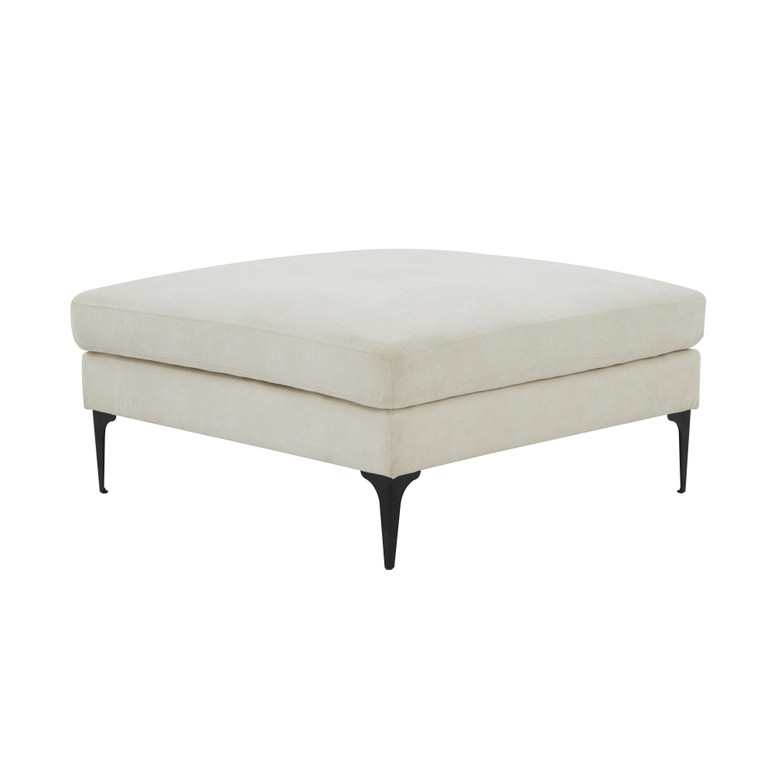 Serenade Cream Velvet Ottoman with Black Legs