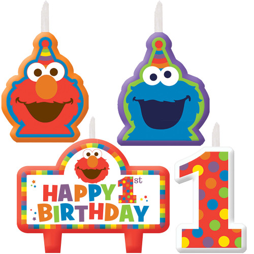AmScan Elmo 1st Birthday Candle Set - Pack of 4