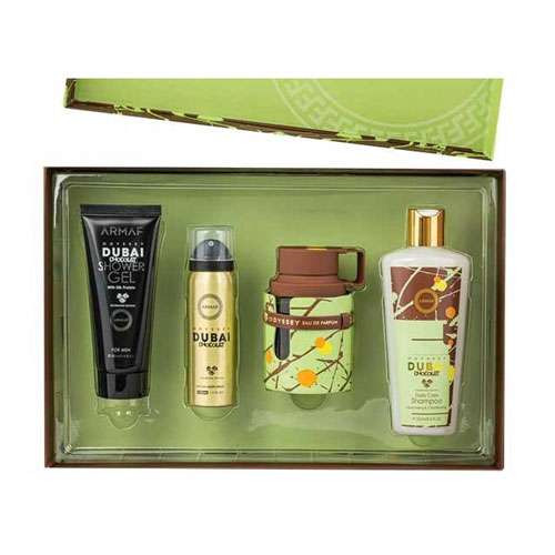 SET ARMAF ODYSSEY DUBAI CHOCOLATE GOURMAND MEN ( 4 PC ) 3.4 OZ EDP SP / 3.4 OZ GEL / 1.7 OZ BL / 8.4 OZ SHAMPOO / 6295199809303