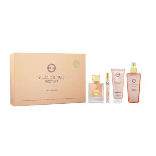SET ARMAF  CLUB DE NUIT WOMEN (4 PC )3.4 OZ EDP SPR / 0.34 OZ TRAVEL  / 3.4 OZ BL / 8.4 OZ BM / 6295199814895