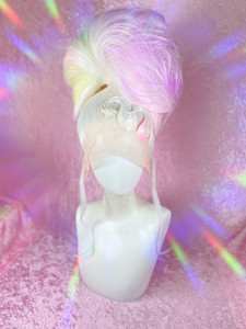 READY 2 SHIP MidSumma Sale - "rainbow Unicorn" - slicked back white with neon rainbow tips and solid swirly fringe