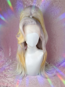 Ready 2 SHIP! - "Silver Siren" fab pastel ombre with silver holographic tinsel in lush half up ponytail w fringe.
