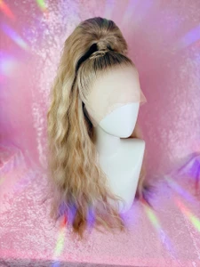 Ready 2 SHIP! - "Beached as Sis" - Beachy wave mixed blonde slicked high ponytail - Mesh cap construction. 