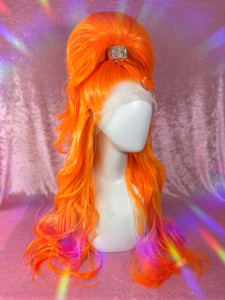 Ready 2 Ship  - "Orange AF!" High Poofy pony with crystal detailing and pony clasp