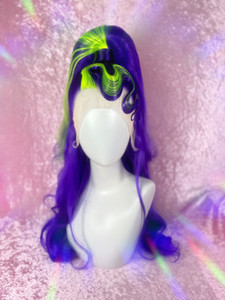 HOT STREAK SALE! - "Neon HOT!"-  Purple half up ponytail with custom ventilated neon/fluro streak and added weft, plus set solid wiggly detail.  