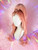 Ready 2 SHIP Pre-loved by Esther! - "Sparkling Peach" - all slicked half up ponytail in mixed peach w wiggly set solid fringe detail and AB crystals, worn only once, lace cut. 