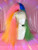 Ready 2 Ship  - "Crimped Rainbow pony" huge and floofy crimped texture ponytail with crystal clasp