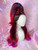 READY 2 SHIP - "Red Devil" - Half up ponytail with set solid wiggly fringe detailing in lush rooted ombre black to red to pink. 