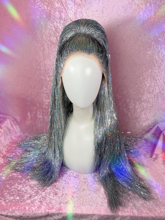 READY 2 ship Pre-Loved by Esther -  DOUBLE STACK holographic Super full, no tangle, Silver Tinsel - worn once. lace clean