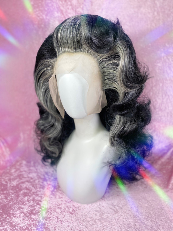 READY 2 SHIP Halloween MEGA Sale - "Michelle 'Munster' Visage" White fronted black ooky spooky Big drag hair.