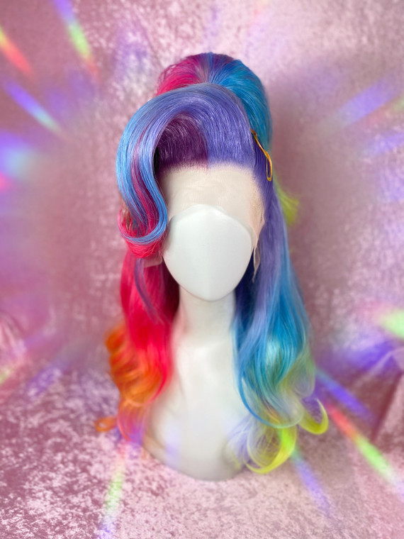 READY 2 SHIP Halloween MEGA Sale - "My Lil Pony!" - fun neon rainbow in half up pony with lush fringe.