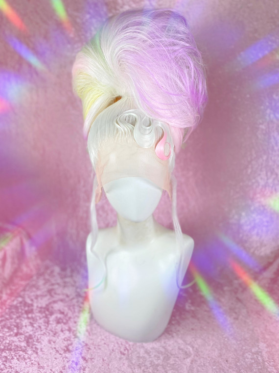 READY 2 SHIP MidSumma Sale - "rainbow Unicorn" - slicked back white with neon rainbow tips and solid swirly fringe