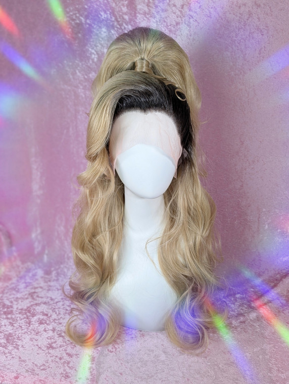 Ready 2 SHIP SALE! - dark rooted natural blonde with girly fringe in half up ponytail.