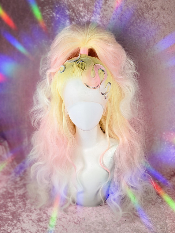 Ready 2 SHIP SALE! - "UVLuscious" - lush half up pony in GLOW in the dark (UV reactive) pastel ombre with wiggly detail and crystals.
