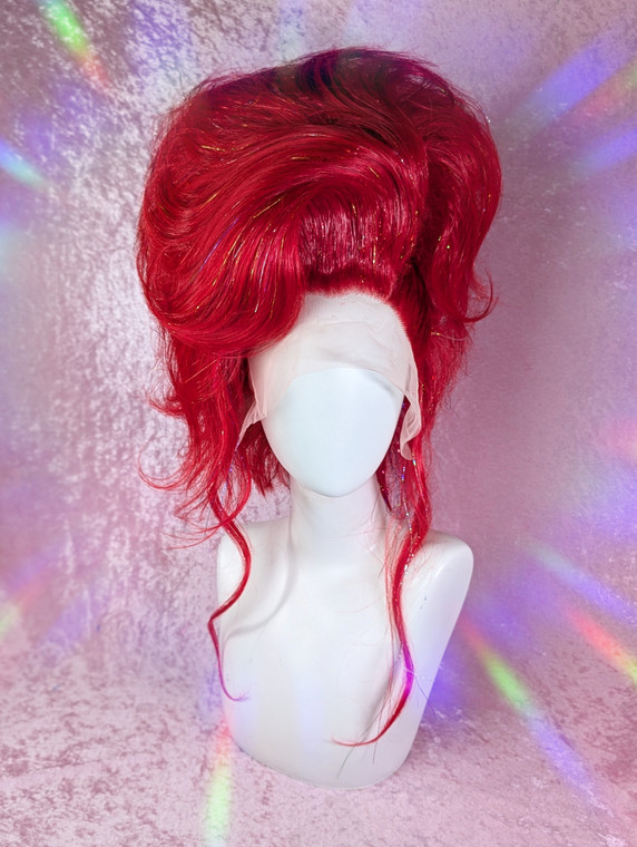 Ready 2 SHIP Christmas Sale 'For Good' - "Slay Ride" - fab HIGH density red with multicoloured tinsel styled into a BIG fluffy updo
