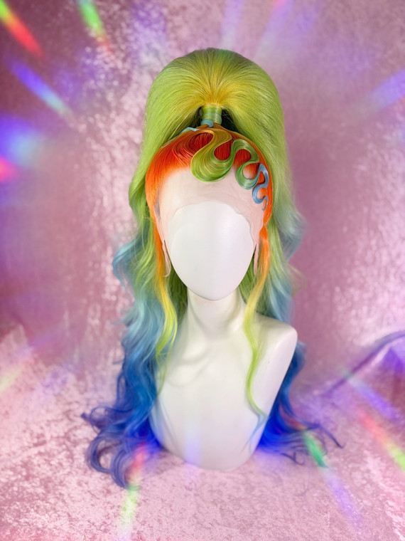 Ready 2 SHIP Tail Sale! - "Tropical Sunrise" - lush multi colour half up ponytail with set solid wiggle detail.