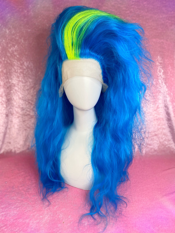 "Flur-O You better Blue!" - custom hand tied fluro streak in bright blue in sidewept big & lush style! 