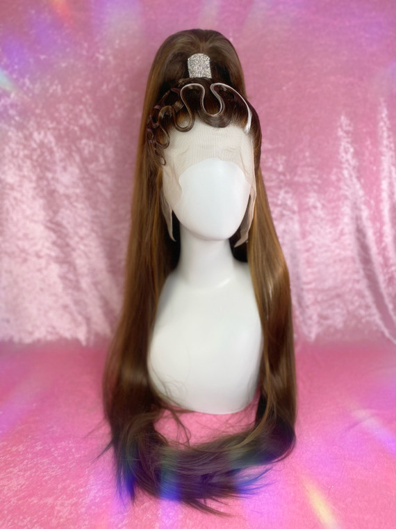 "Coffee Date" - Half up slicked pony with set solid Wiggly bits and crystal clasp