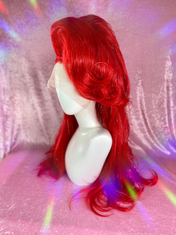 Chrissy SALE - "RED-dy for Christmas!"- Red with multi-coloured tinsel wig with high pony and fringe. 