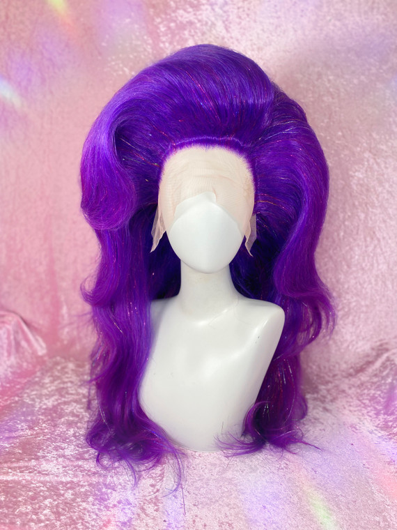 READY 2 SHIP! - Huge Purple tinsel styled up into a big classic drag hair!