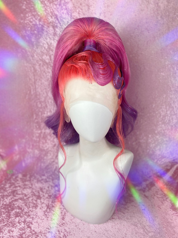 READY 2 SHIP - "ALL UP!" -  high ponytail with set solid wiggly detail in ombre tinsel peach/orange/purple 