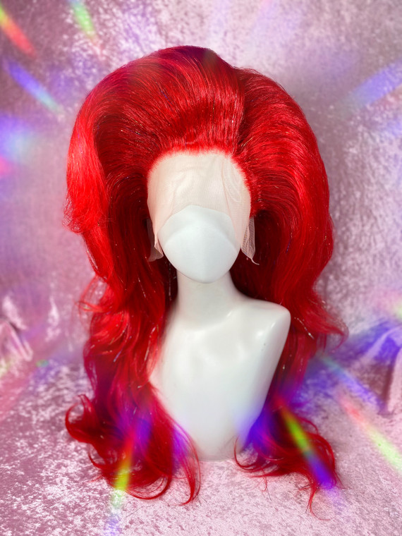 READY 2 SHIP - "Big Red Rainbow!" - Bright red  with rainbow tinsel teased and styled up big and lush!