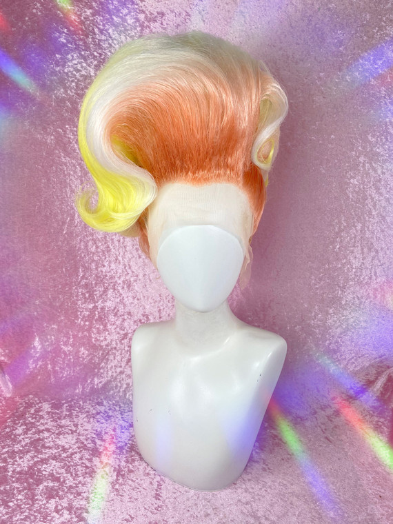 READY 2 SHIP - "Eggcellent!" - fab peach, white yellow ombre in a lush fluffy updo