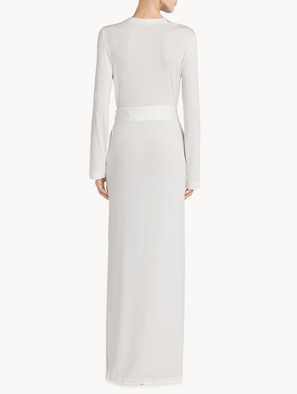 Robe De Chambre Longue En Modal Stretch Blanc Avec Dentelle