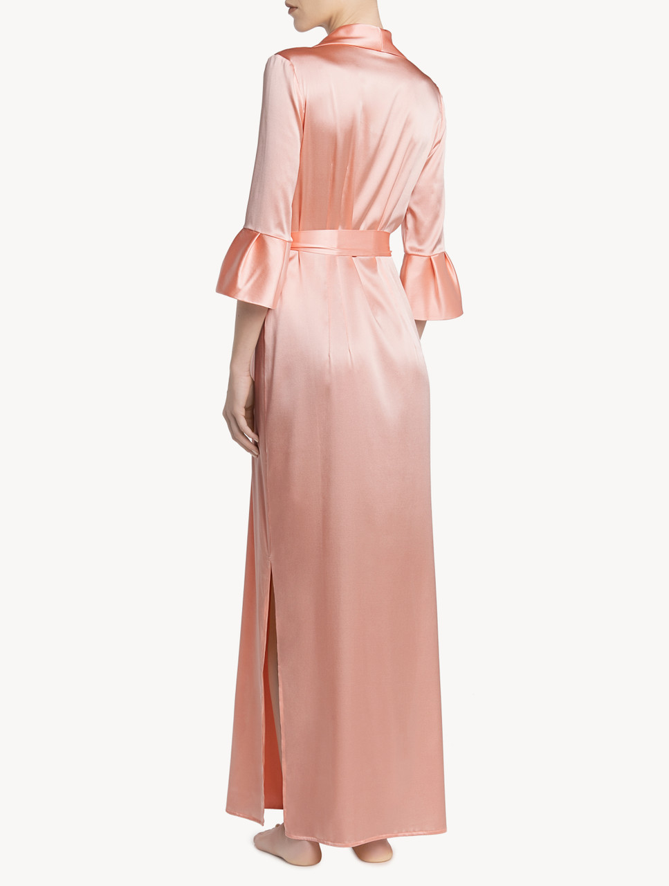 Robe De Chambre Longue Rose En Soie Avec Ceinture La Perla France