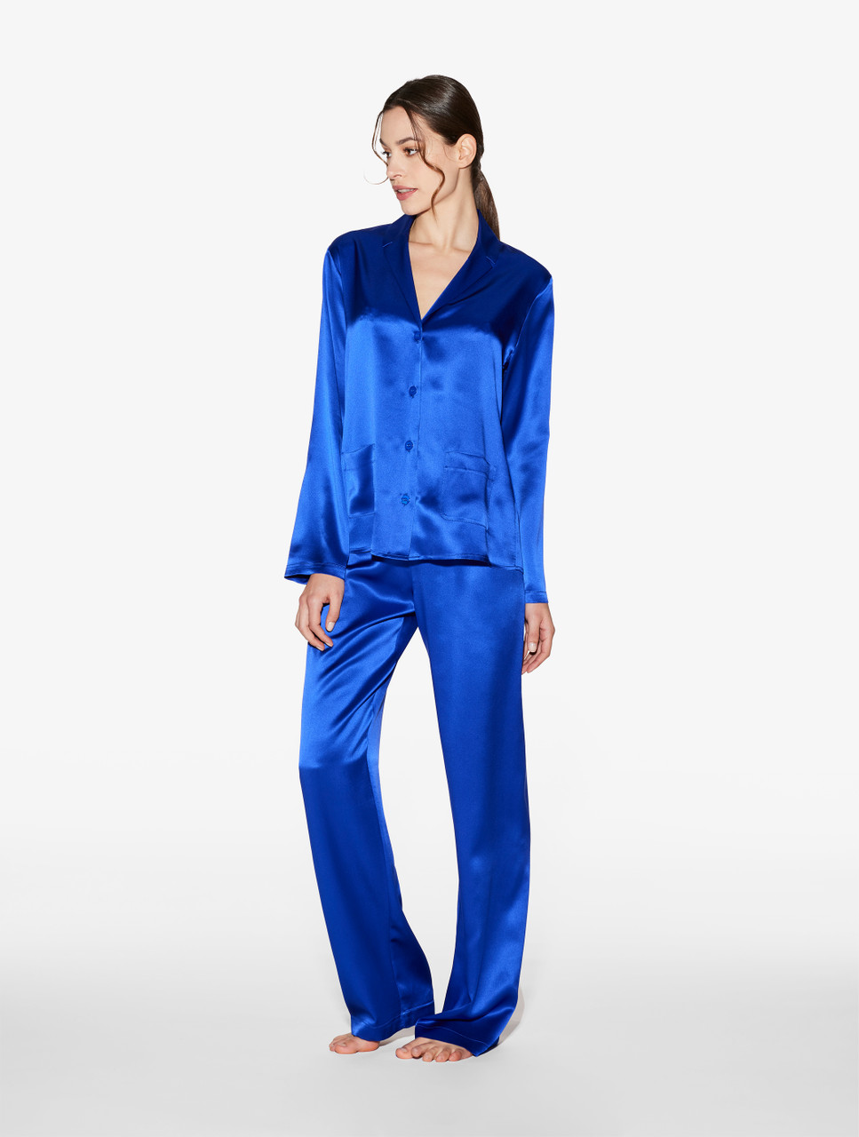 Pyjama Blouse en Soie Bleu Nuit