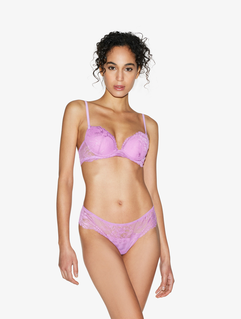 Luxury Lace Balconette Bra in Lilac Rose