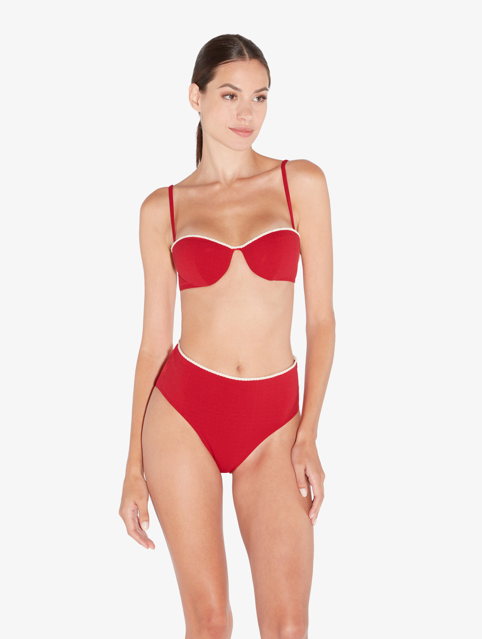Maillot de bain rouge taille haute shop