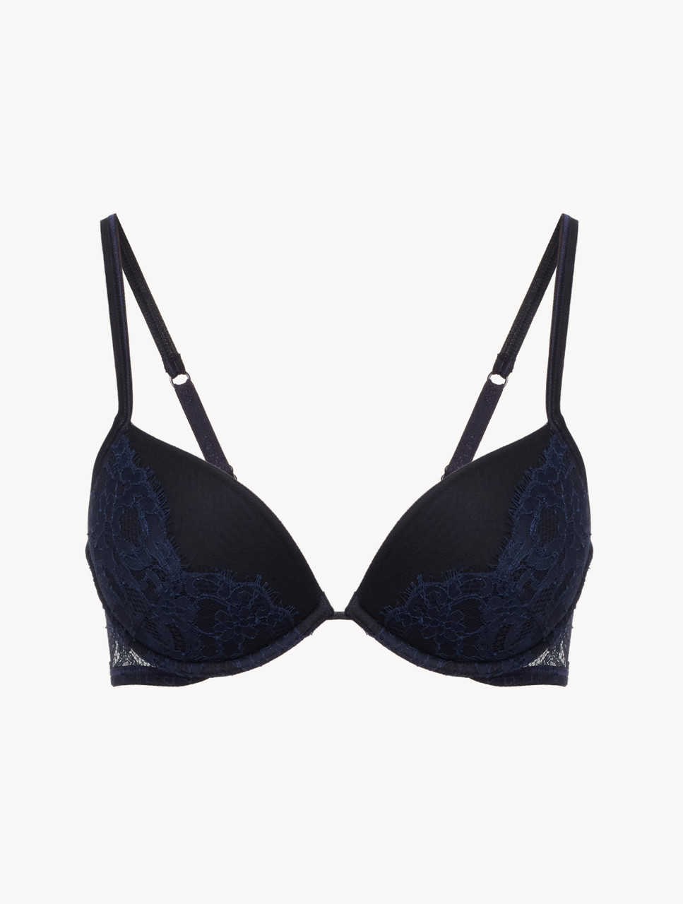 Soutien-gorge push-up bleu acier et noir avec dentelle Leavers