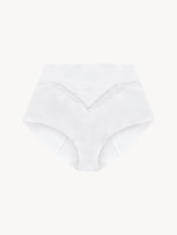 Slip taille haute «control fit» en Lycra® blanc avec dentelle de Chantilly_0