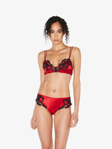 Soutien-gorge triangle en soie rouge rehaussée de guipure «frastaglio» noire_1