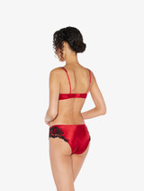 Soutien-gorge triangle en soie rouge rehaussée de guipure «frastaglio» noire_2