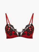 Soutien-gorge triangle en soie rouge rehaussée de guipure «frastaglio» noire_0