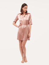 Chemise de nuit longue en soie rose_1