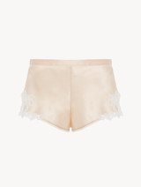Short de pyjama en soie de couleur Halo rehaussé d’une broderie en guipure frastaglio_0