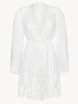 Robe de chambre courte blanc cassé avec dentelle Leavers en coton_0
