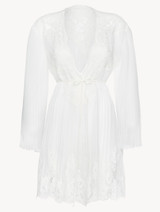 Robe de chambre courte blanc cassé avec dentelle Leavers en coton_0