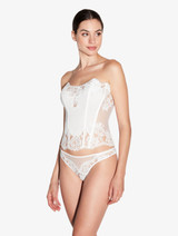 Bustier souple blanc cassé avec dentelle Leavers en coton_3