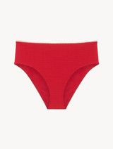 Bas de maillot de bain taille haute rouge avec motif monogrammé_0