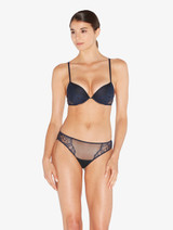 Soutien-gorge push-up bleu acier et noir avec dentelle Leavers_1