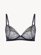 Brassière bleue acier et noir avec dentelle Leavers_0