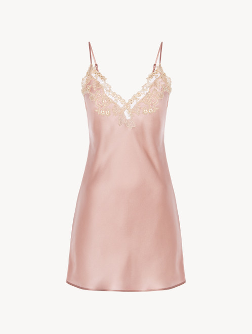 Débardeur en satin de soie rose poudré avec broderie en guipure «  frastaglio » - La Perla - France