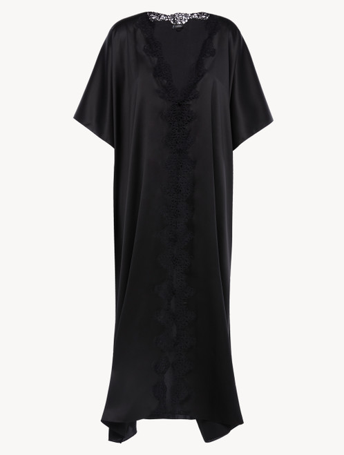 Robe de chambre longue en soie noire avec macramé frastaglio_4