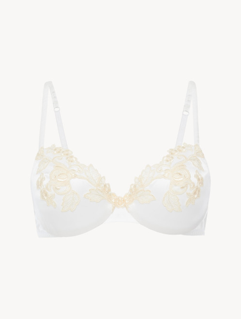 Soutien-gorge à armatures en soie blanche rehaussée d’une broderie en guipure «frastaglio»_1