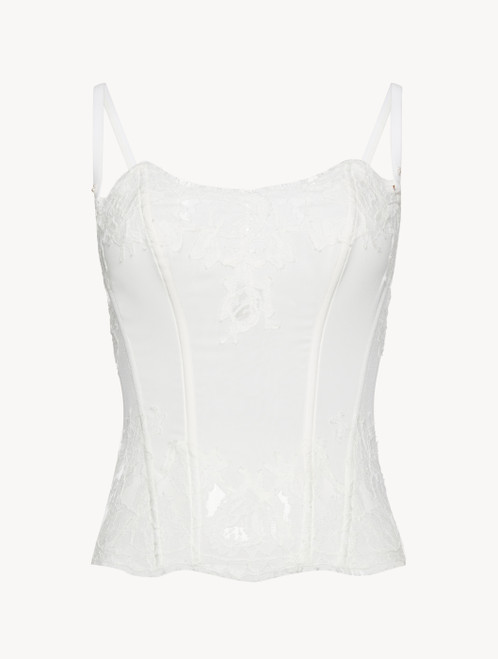 Bustier souple blanc cassé avec dentelle Leavers en coton_0