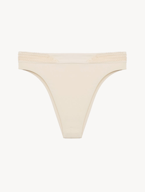 Bas de maillot de bain tanga à taille haute champagne avec broderie perlée_4